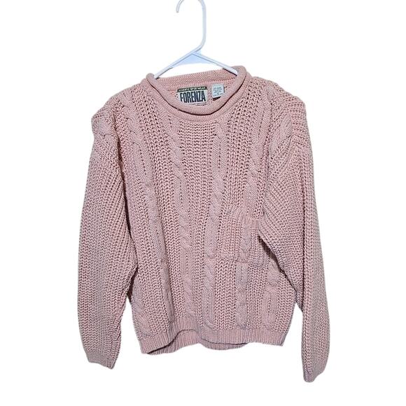 Vtg 80s Forenza Pink Chunky Cable Knit Preppy Pullover Sweater Womans Sz Medium - Picture 1 of 5